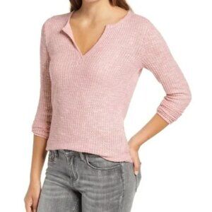 Socialite Women's Long Sleeve Thermal Henley Top in Blush - Sz L - NWT